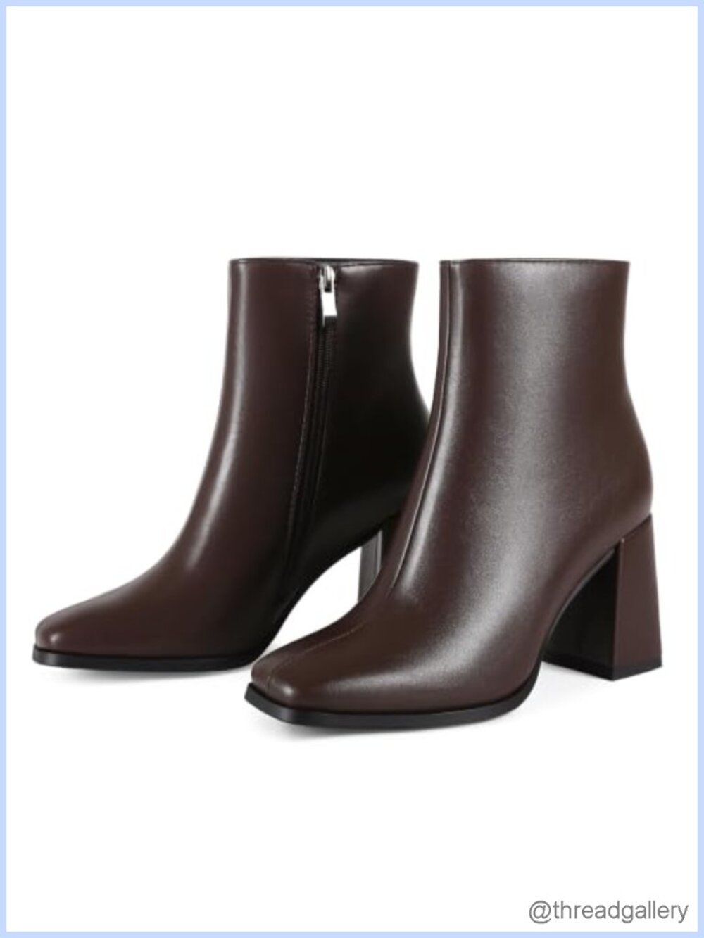 Women's Square Toe Ankle Boots Chunky Block Heel Side Zipper Short Booties